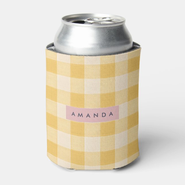 Enfriador De Latas Personalized Sunny Yellow Gingham Plaid  (Lata Anverso)