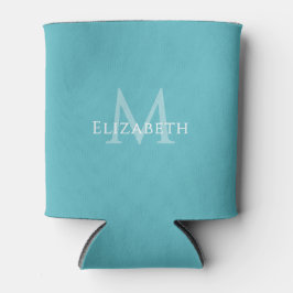 Enfriador De Latas Personalized Teal Monogram Feminine Elegant