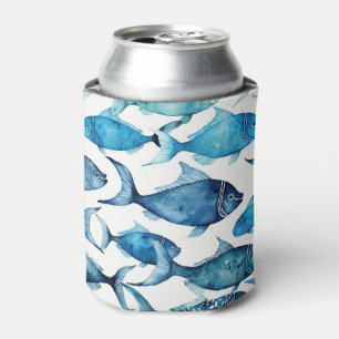 Enfriador De Latas Pescado azul acuarela   Manga de bebida oceánica c