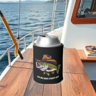Enfriador De Latas Pescado gracioso con un Gorra de Cowboy-