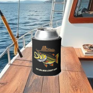 Enfriador De Latas Pescado gracioso con un Gorra de Cowboy-