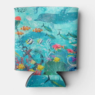 Enfriador De Latas Pescado submarino azul, fondo sereno.