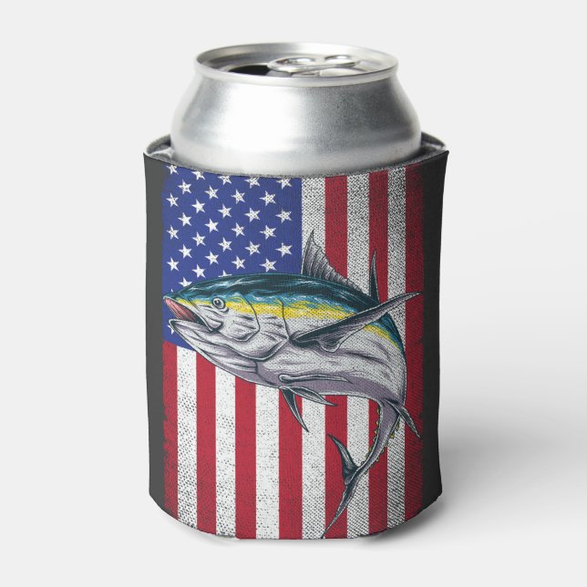 Enfriador De Latas Pescador de la bandera estadounidense de la pesca  (Lata Anverso)