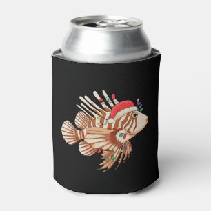 Enfriador De Latas Pez León Gorro de Santa Luces de Navidad Navidad F