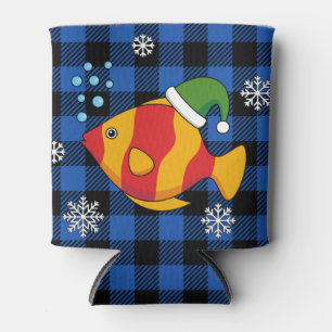 Enfriador De Latas Pez tropical de dibujos animados de Navidad en pat