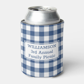 Enfriador De Latas Picnic Blue White Buffalo Check Custom Name Family