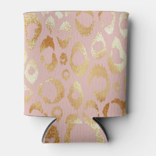 Enfriador De Latas Piel leopardo, textura dorada rosa