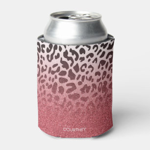 Enfriador De Latas Piel rosada del leopardo del purpurina