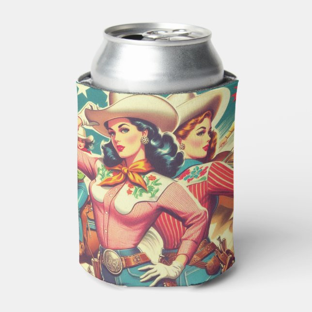 Enfriador De Latas Pin-ups Retro Cowgirls (Lata Anverso)