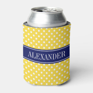 Enfriador De Latas Piña Amarillo Blanco Lunares Azul Marino Monograma
