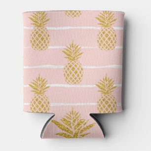 Enfriador De Latas Piña de oro, fondo de verano rayado.