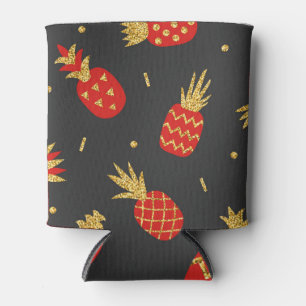 Enfriador De Latas Piña roja, purpurina, fondo negro.