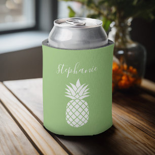 Enfriador De Latas Piña y nombre manuscrito verde caprichoso
