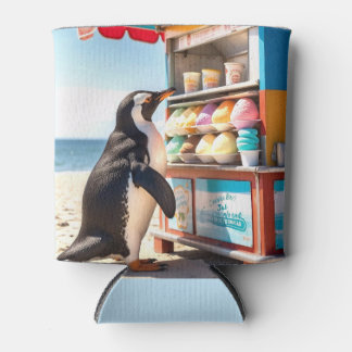 Enfriador De Latas Pingüino En Verano En La Base De Hice Cream