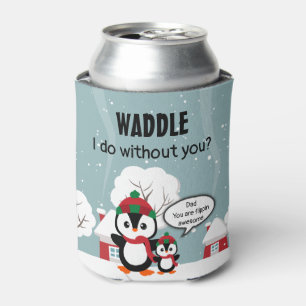 Enfriador De Latas Pingüino Gris Y Bebé En Nieve De Invierno