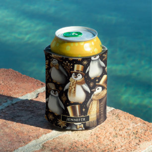 Enfriador De Latas Pingüino negro y dorado