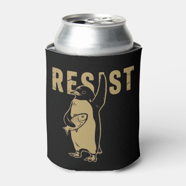Enfriador De Latas Pingüino resiste a los pingüinos en protesta contr (Lata Anverso)