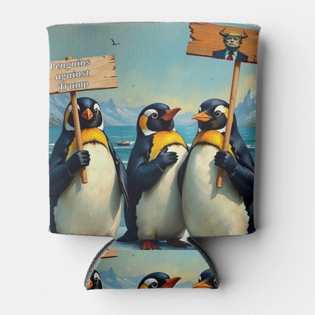 Enfriador De Latas Pingüinos contra Trump (Anverso)
