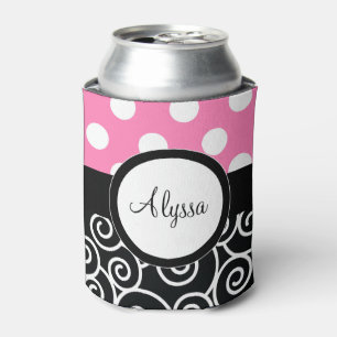 Enfriador De Latas Pink Back Dots Swirl Personalizado