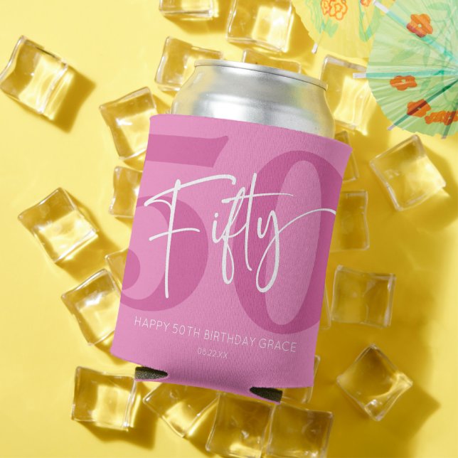 Enfriador De Latas Pink Fifty 500th Birthday Party Gift (Verano in situ)