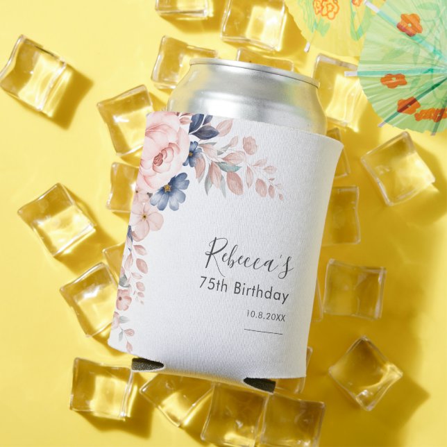 Enfriador De Latas Pink Floral 75th Birthday Party (Verano in situ)