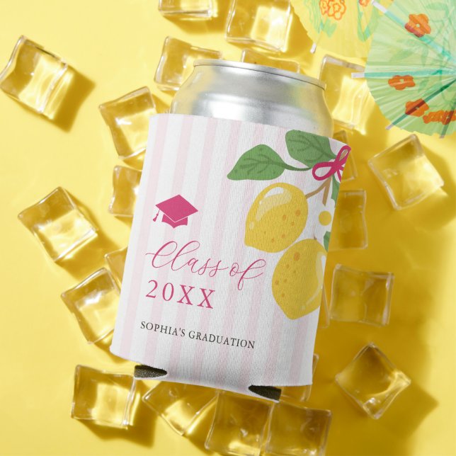 Enfriador De Latas Pink Freshly Lemon Citrus Graduation Party (Verano in situ)