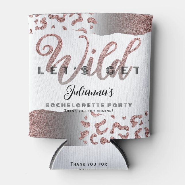 Enfriador De Latas Pink Let's get Wild Animal Print Bachelorette Bach (Anverso)