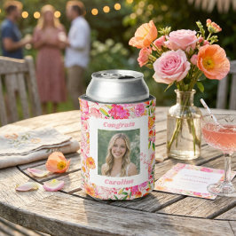 Enfriador De Latas Pink Orange Floral Graduation Party Photo 2026