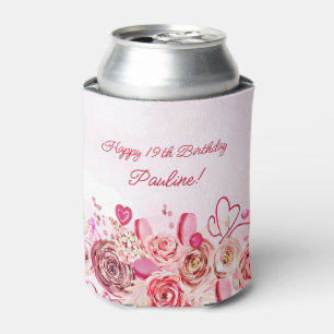 Enfriador De Latas Pink Rose Swirly Heart Valentine, 19 años