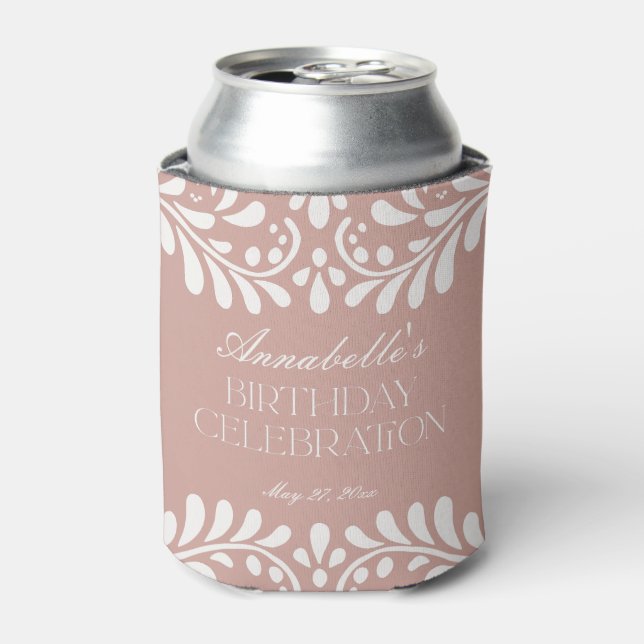 Enfriador De Latas Pink Talavera Tile Español Fiesta Favor de cumplea (Lata Anverso)