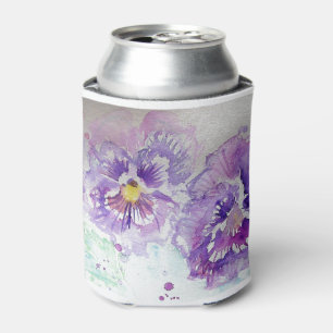 Enfriador De Latas Pintado de color de agua floral morado de color pa
