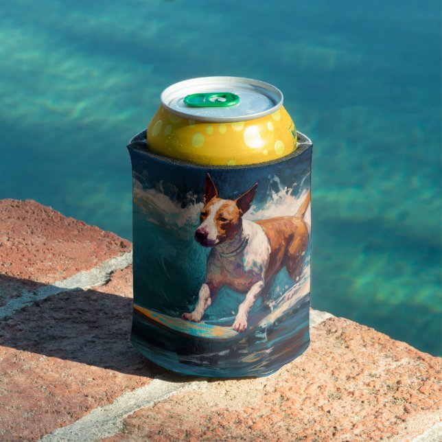 Enfriador De Latas Pintado de surf Bull Terrier Beach (Piscina in situ)