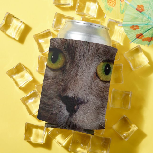 Enfriador De Latas Pintura de aceite de gatito marrón, Refrigerador d (Verano in situ)