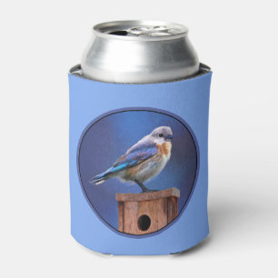 Enfriador De Latas Pintura de ave azul (hembra) - Arte original de av