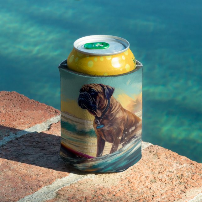 Enfriador De Latas Pintura de Bullmastiff Beach Surfing (Piscina in situ)