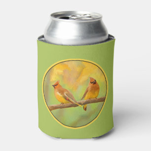 Enfriador De Latas Pintura de cedro Waxwing - Arte de perro original