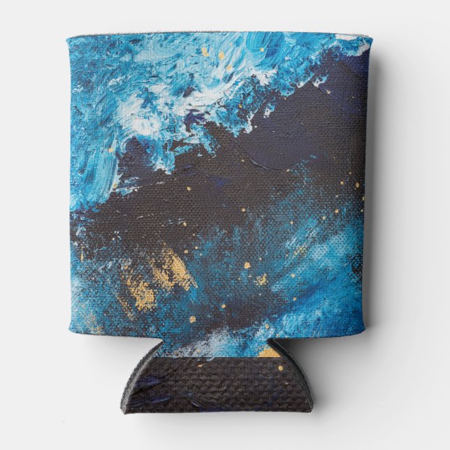 Enfriador De Latas Pintura de cielo estrellado azul acrílico. (Anverso)