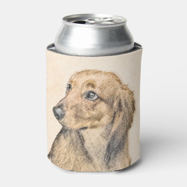 Enfriador De Latas Pintura de Dachshund (de cabello largo) - Arte Per (Lata Anverso)