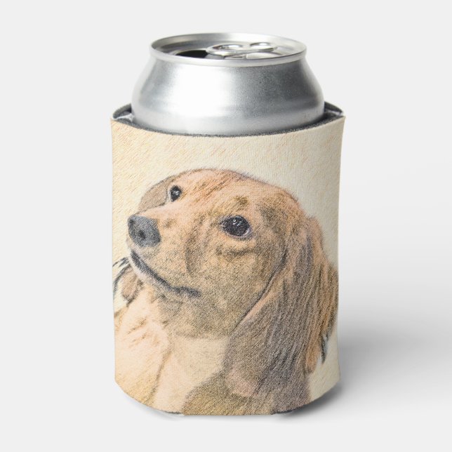 Enfriador De Latas Pintura de Dachshund (de cabello largo) - Arte Per (Lata Anverso)