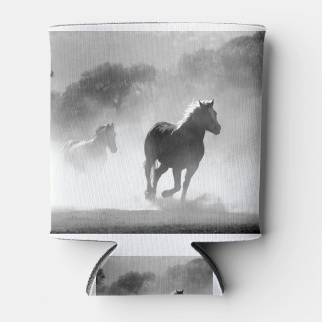 Enfriador De Latas Pintura de fotos de caballos en blanco y negro (Anverso)