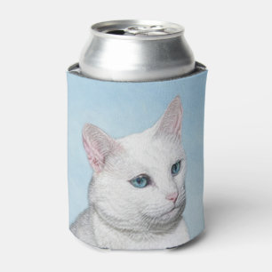 Enfriador De Latas Pintura de gato blanco - Arte de gato original lin