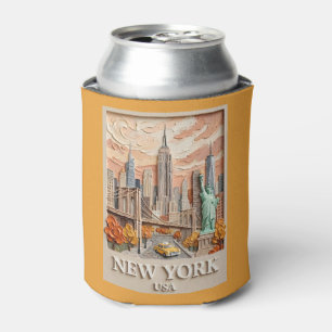 Enfriador De Latas Pintura de la silueta de Nueva York con textura 3D