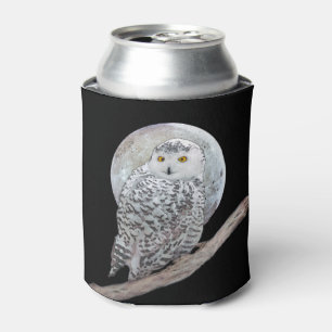 Enfriador De Latas Pintura de lechuza y luna - Arte original de aves