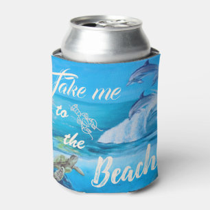 Enfriador De Latas Pintura de playa y vida marina