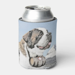 Enfriador De Latas Pintura de San Bernardo - Arte de Perro Original.