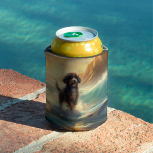 Enfriador De Latas Pintura de surf de Bernedoodle Beach