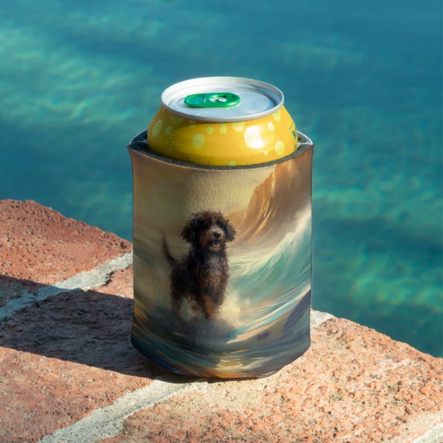 Enfriador De Latas Pintura de surf de Bernedoodle Beach (Piscina in situ)