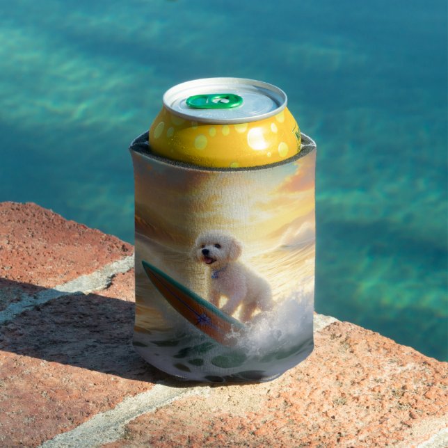 Enfriador De Latas Pintura de surf de Bichon Frise Beach (Piscina in situ)