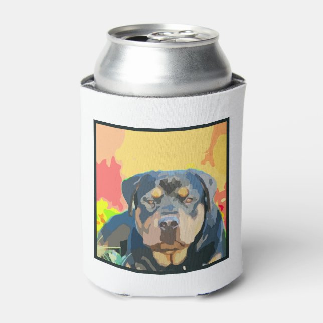 Enfriador De Latas Pintura digital de retrato de Rottweiler (Lata Anverso)