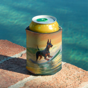 Enfriador De Latas Pintura Doberman Beach Surfing